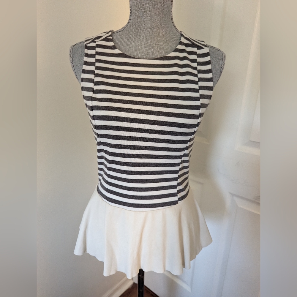 [Lily White] Striped Tank Faux Leather Peplum - L